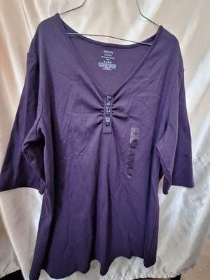 Lane Bryant Womens Top Size 18/20W Venezia  Plum Purple 3/4 Sleeve V Neck NEW WT