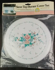 Stove Top Burner Cover Set VINTAGE 4 Pieces Enameled Steel Floral Grandmacore