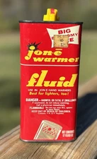 Vintage 12 oz Jon-e Hand Warmer Fluid Empty Can Hunting Fishing Camping