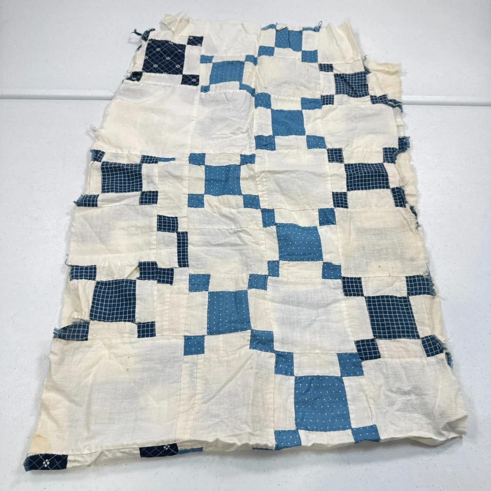 Bloque de edredón vintage hecho a mano doble nueve parche cadena irlandesa azul 20x60 Foto 3 de 4