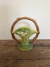 Roseville Apple Blossom Green Basket 309-8” Mid century Pottery