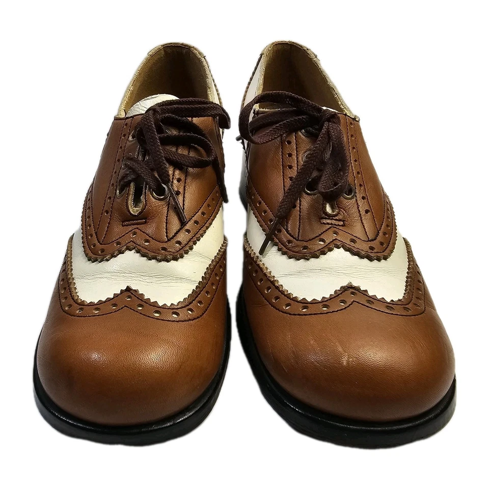 Vintage 1970s Oxford Brogue Spectator Shoes Size 8M Brown & White Leather READ - Image 2 of 4