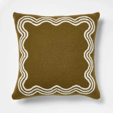 24"x24" Jacquard Knit Pillow with Scallop Pattern Dark Olive -