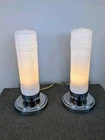 Pair of 1930's Art Deco Milk Glass & Chrome Skyscraper Torpedo Lamp Lamps