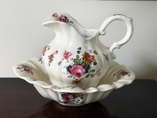 Vintage Staffordshire Jug (Pitcher/Ewer) & Bowl - Floral design