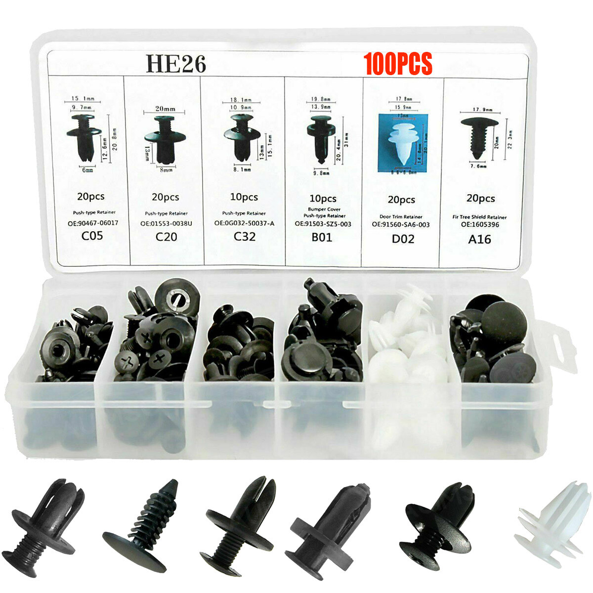 100Pcs Fender Liner Fastener Rivet Push Clips Retainer 6 Size Universal Fit - Foto 5