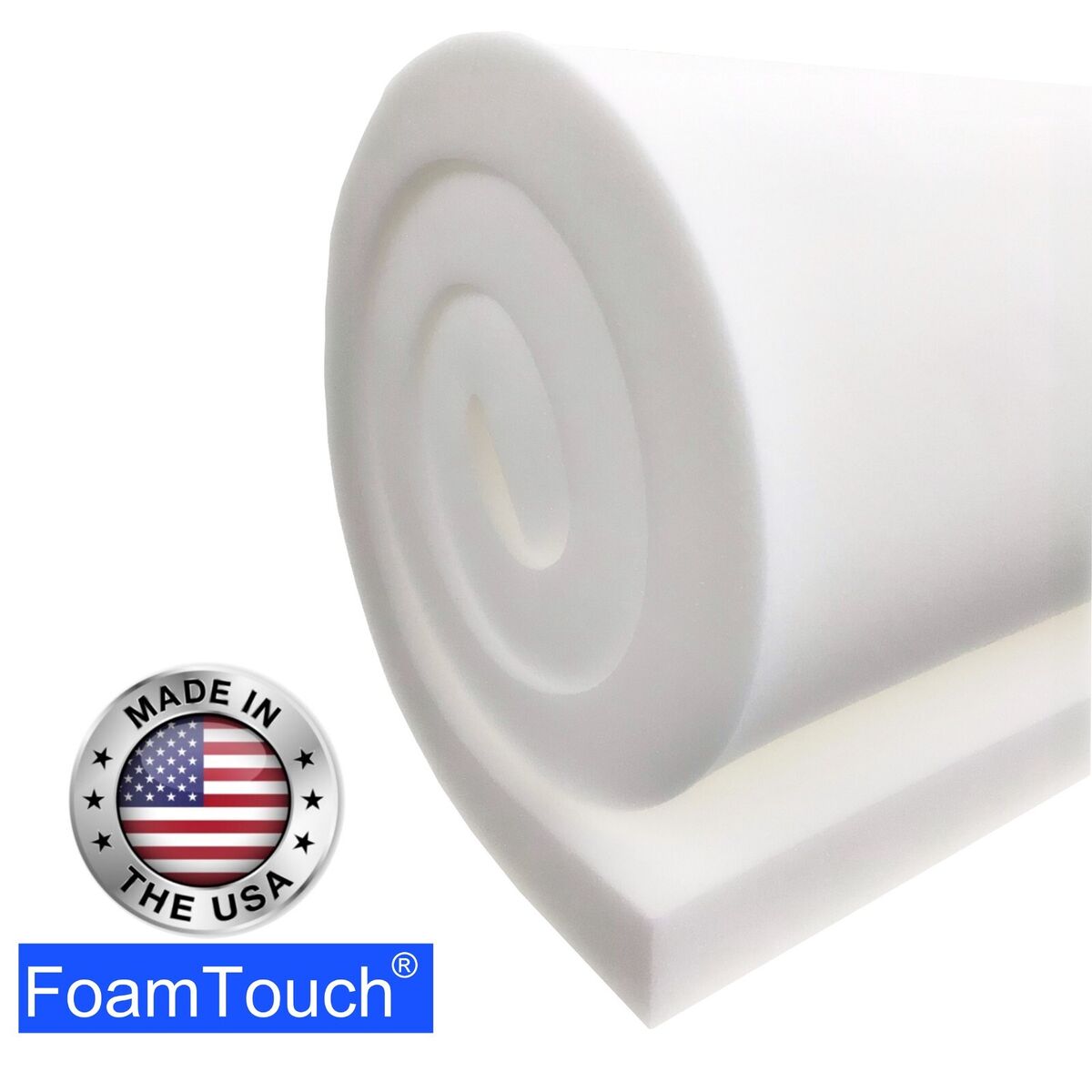 FoamTouch High Density 1 inch Height x 18 inch Width x 72 inch Length Upholstery Foam Cushion Replacement, Size: 1x18x72, White