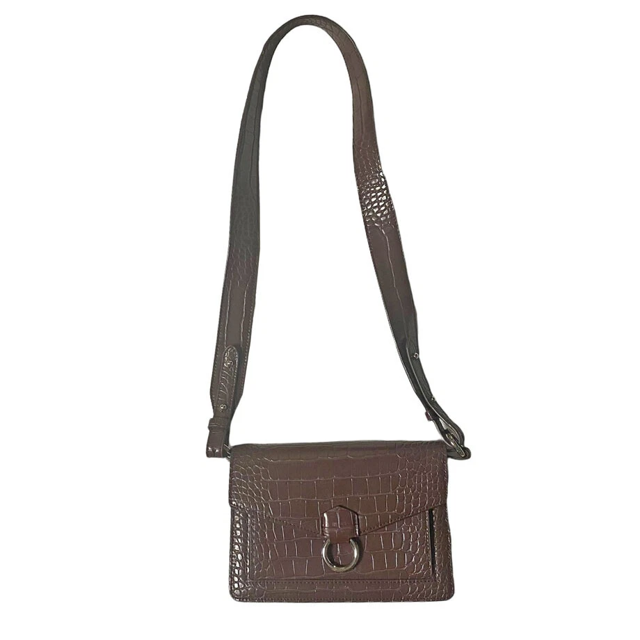 JW PEI Brown Vegan Croc Embossed Crossbody Bag Purse O-ring Thick Shoulder  Strap