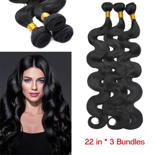 Body Wave Natural As Human Hair Bundles Weave Sew in Weft Extensions Black/Ombre - Picture 20 of 26