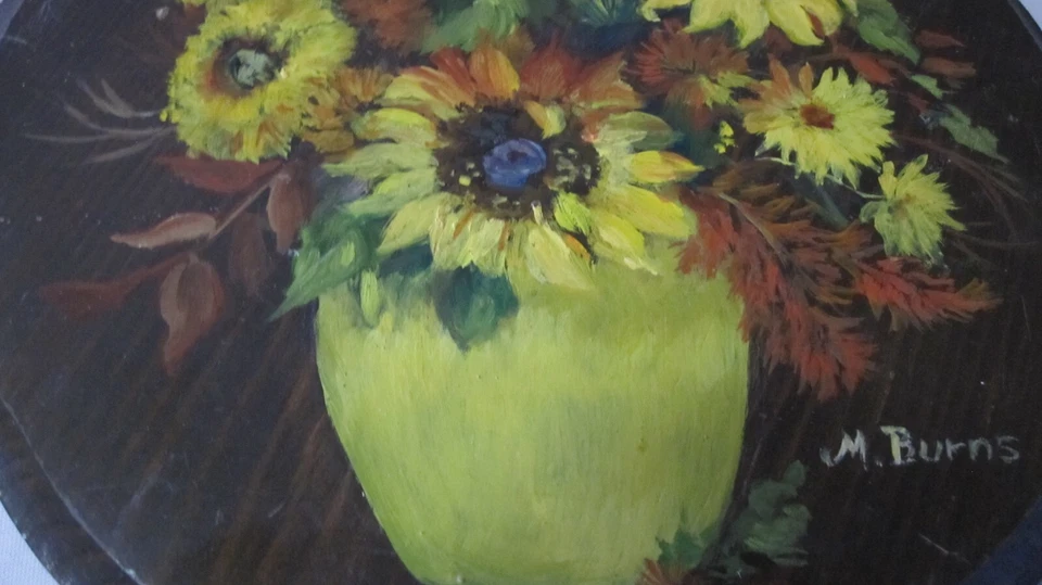 手绘木质向日葵花束悬挂 20 世纪 70 年代皮革环波西米亚 6 1/2 x 9 — 第 4/4 张图片