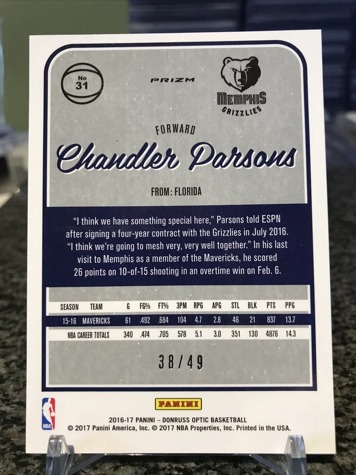 2016-17 Panini Donruss Optic #31 Chandler Parsons Rare Blue Prizm SSP /49!!! - Image 2 of 2