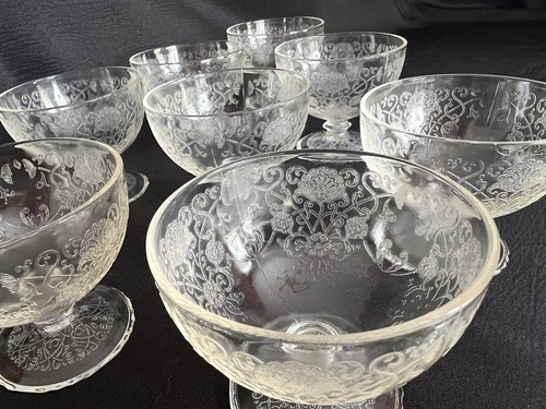 10 Depression Glass Poppy #1 Clear Florentine Sherbet Dessert Ice Cream Bowl Cup - Picture 14 of 20