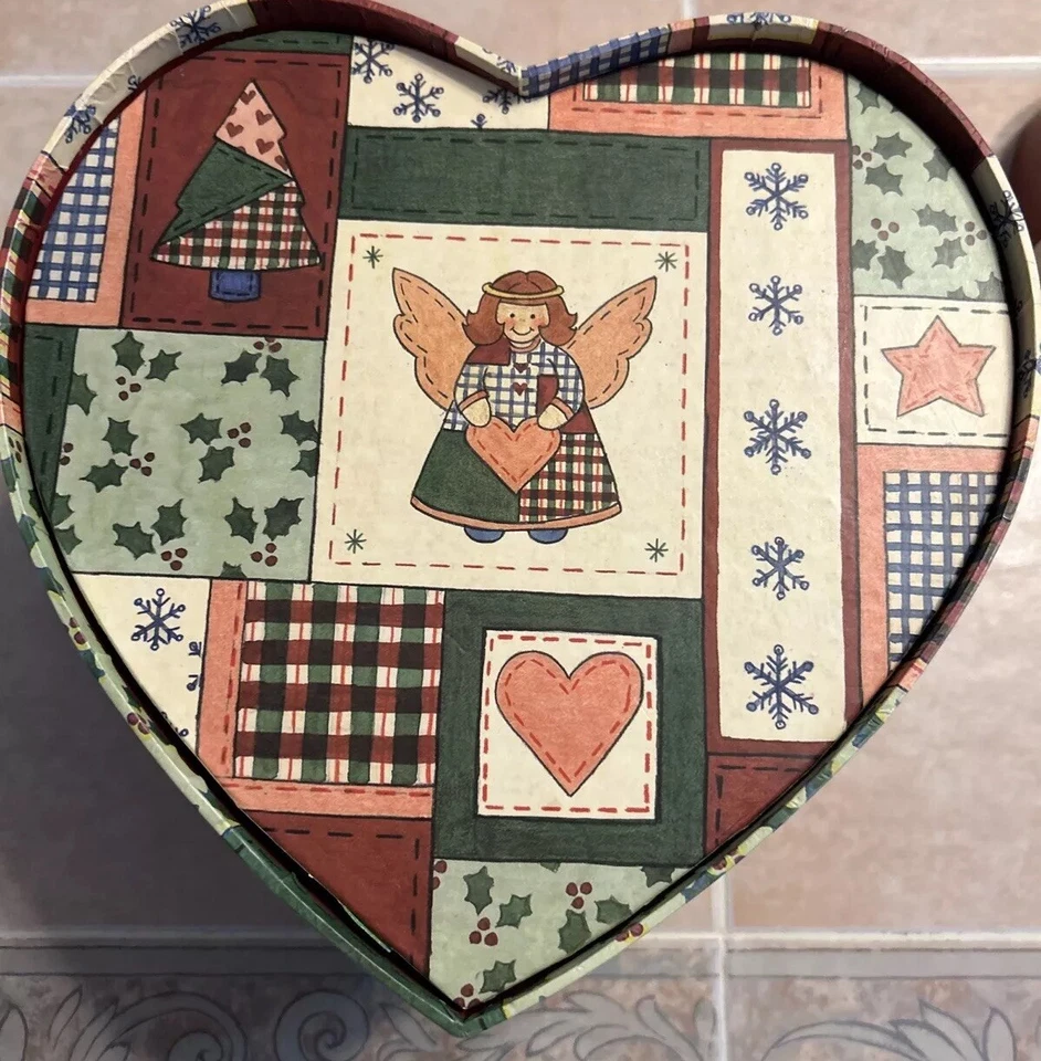 Valerie Parr Hill Patchwork Boxes Heart Shaped Nesting Box  Primitive Christmas - Image 4 of 4