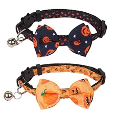 PTDECOR Halloween Cat Collars with Bow Tie Bell 2 Pack Breakaway Kitten Colla...