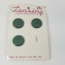 Vintage Lansing Two Holes Flat Buttons New Old Stock Dark Green 3/4" Round