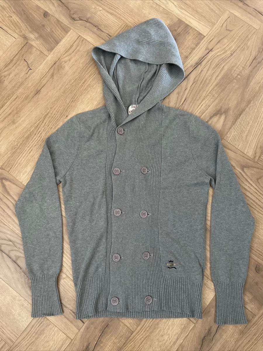 Diesel Tricot Co Cardigan Knitted Grey Mens Medium Double Breasted Hooded Knit