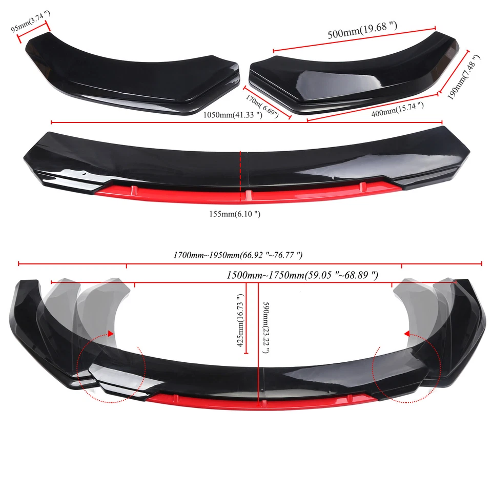 Front Bumper Lip Spoiler Splitter Body+Strut Rods Glossy Black For Dodge Dart Foto 2 de 4