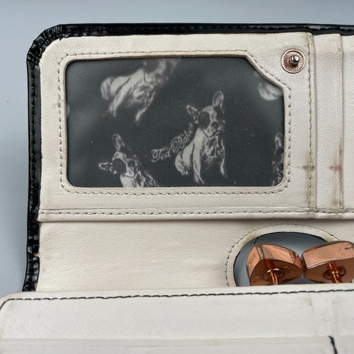 TED BAKER Clutch Purse Black Patent Leather Rose Clasp Wallet Coin Cards Evening - Picture 7 of 12