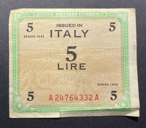 Italy 1943 Series 10 Lire, 5 Lire and 2 Lire Banknote Foreign Money - Picture 5 of 6