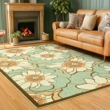 Area Rug 4x6 Rug Washable Boho Rugs Non Slip Vintage Rugs Low Pile Floral 