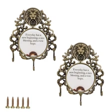 2 PCS Lion Zinc Alloy Wall Hooks Retro Double Hooks for Home Kitchen Towel
