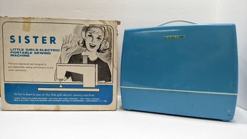 Macchina da cucire sorella giocattolo vintage custodia blu elettrica modello 25 - Foto 2 di 12