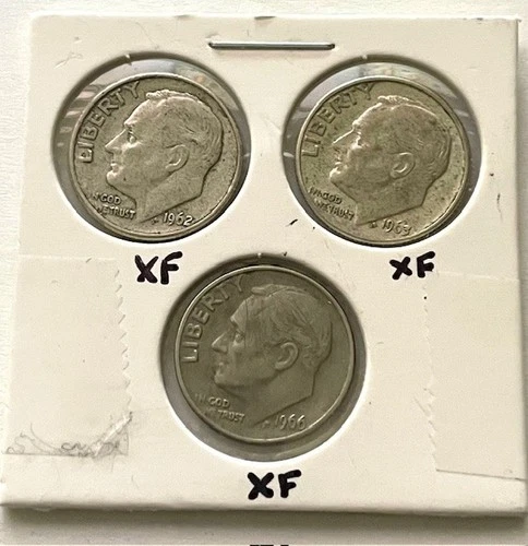 (3) 1962D, 1963D & 1966 Roosevelt Dimes, (XF) Extremely Fine Coins - Collectible