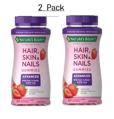 Nature's Bounty Advanced Hair,Skin and Nails Gummies,Strawberry, 90 Ct ( 2 pack)