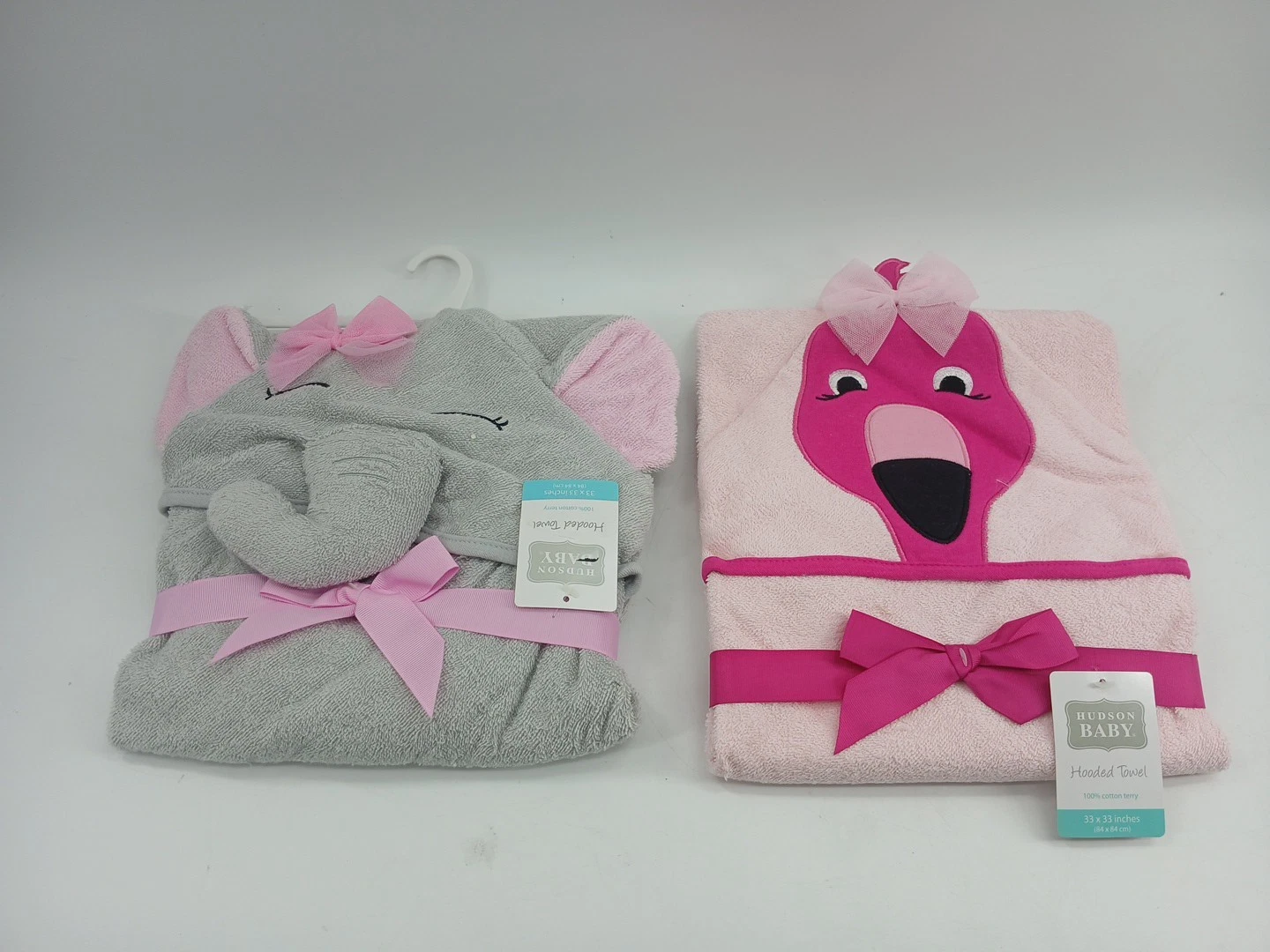 (Lot Of 2) Hudson Baby Luvable Infant Toddler Elephant & Flamingo Hooded Towel