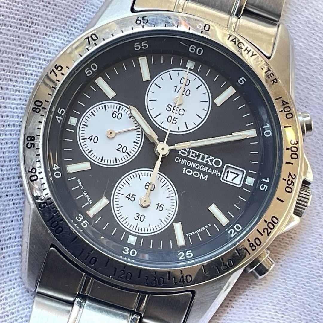 Seiko Chronograph 7T92 0DW0 Blue Dial Quartz Watch Stainless