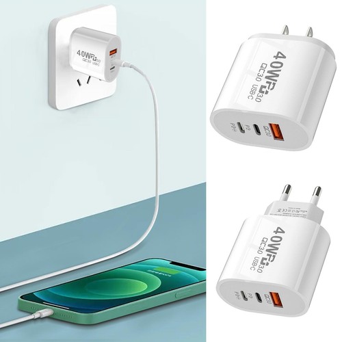 Cargador de Pared USB C 40W Carga Rápida Bloque Cubo Ladrillo Doble Puerto PD Adaptador de Alimentación - Imagen 3 de 14