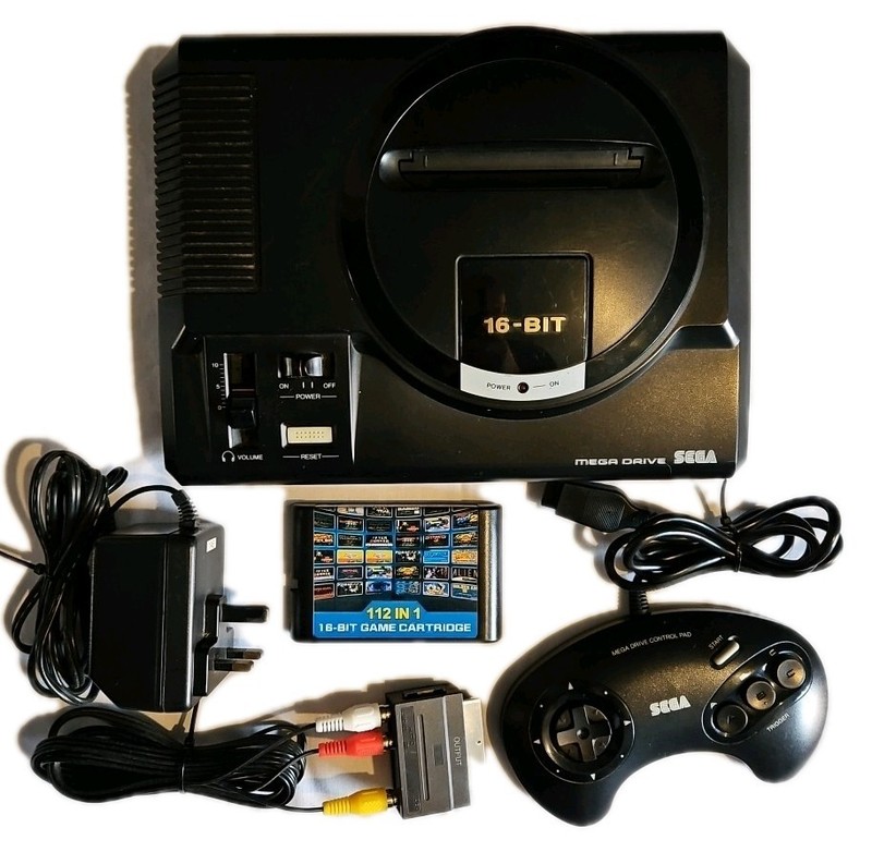 SEGA MEGA DRIVE CONSOLE - CONTROL PAD POWER CABLE & TV WIRE - 112 IN 1 CARTRIDGE