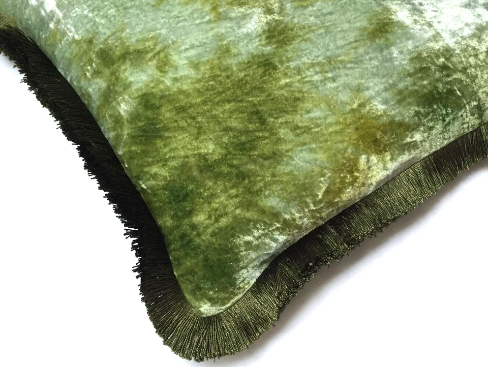 Anke Drechsel Kissen PLAIN Grün Franzen Shaded Mint 100% Seiden Samt Cushion - Bild 3 von 4