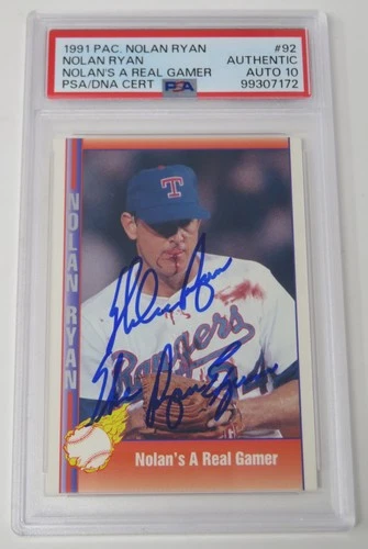 Nolan Ryan HOF Signed Autograph 1991 Pacific Bloody Lip Card # 92 PSA 10 Auto