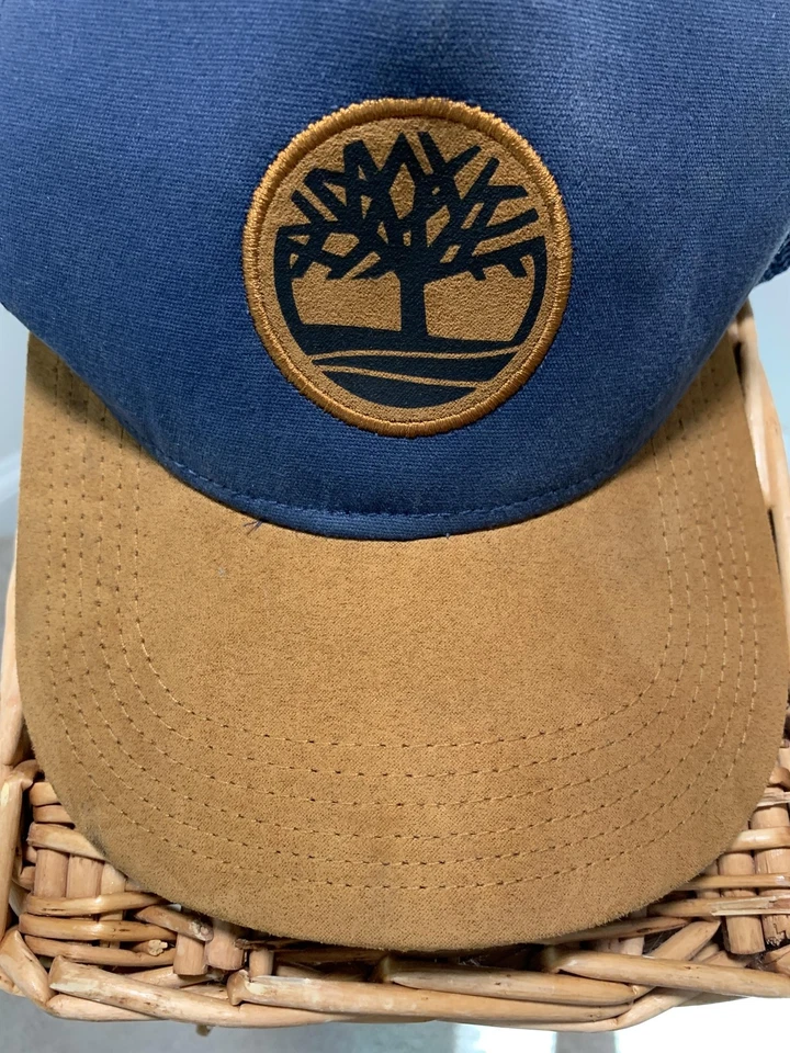 Gorra Timberland Gorra A Presión Azul Marino Marrón Camionero Malla Parche Gamuza Ala Para Hombres Foto 4 de 4