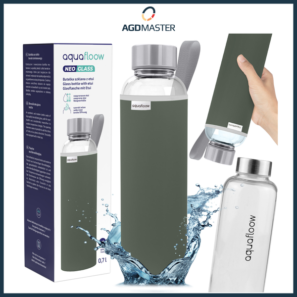 Trinkflasche Glas 700 Ml Borosilikat NeoprenhüLle Auslaufsicher Aquafloow GrüN-image