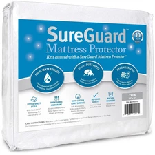 SureGuard Twin Size Mattress Protector - 100% Waterproof, Hypoallergenic - Pr...