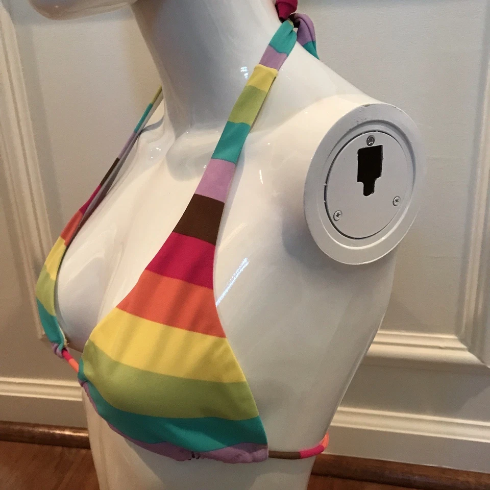 Victorias Secret 彩虹比基尼上衣条纹三角滑领带背部游泳 XS 码 — 第 2/4 张图片