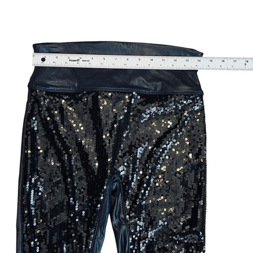 Spanx Women’s Sz L Black Sequin Faux Leather Leggings High Rise Pull On Pants - Picture 11 of 15
