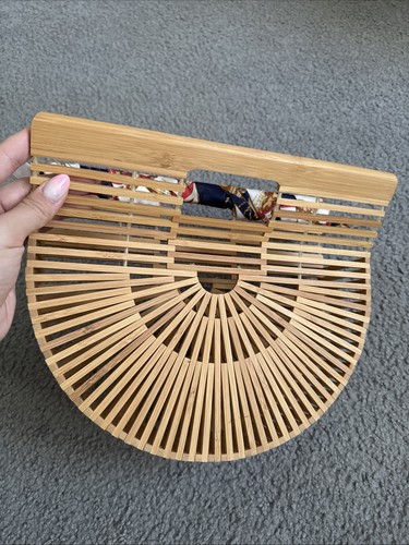 Borsa a mano in bambù con doghe mezza luna arco mezzaluna culto Miuco pochette spiaggia - Foto 4 di 7
