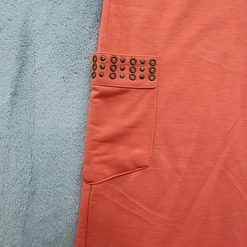 Kaktus Pants Womens M Orange Cargo Studded Drawstring Capri Stretch Knit Casual - Image 3 of 4