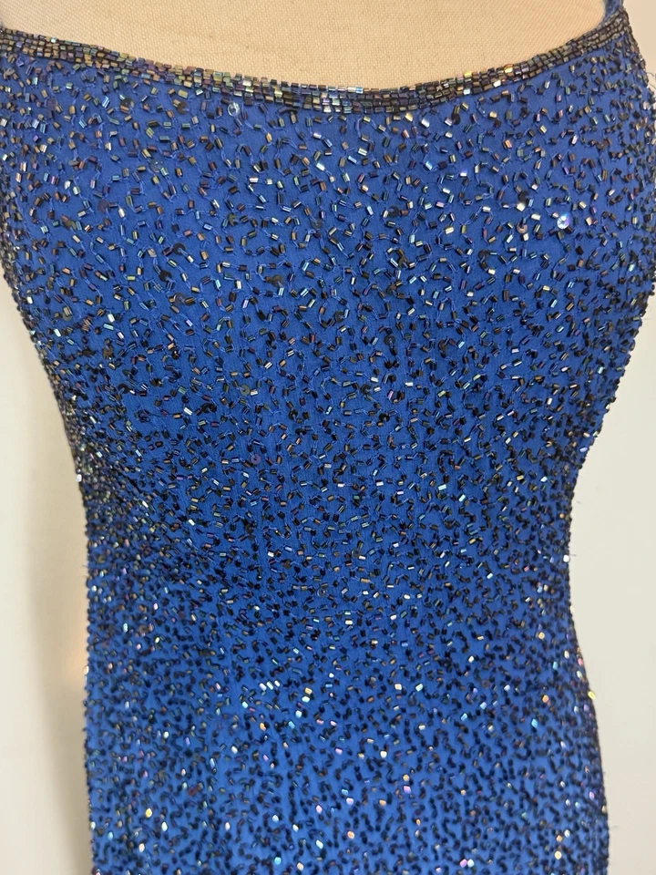 CACHE Vintage Silk Dark Turquoise Beaded Lace Zipper Sides Dress WOMEN'S Sz L - Image 2 of 4