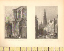 c1830 ANTIQUE PRINT ~ TOWN HALL GHENT ~ EGO-MARKET ANTWERP