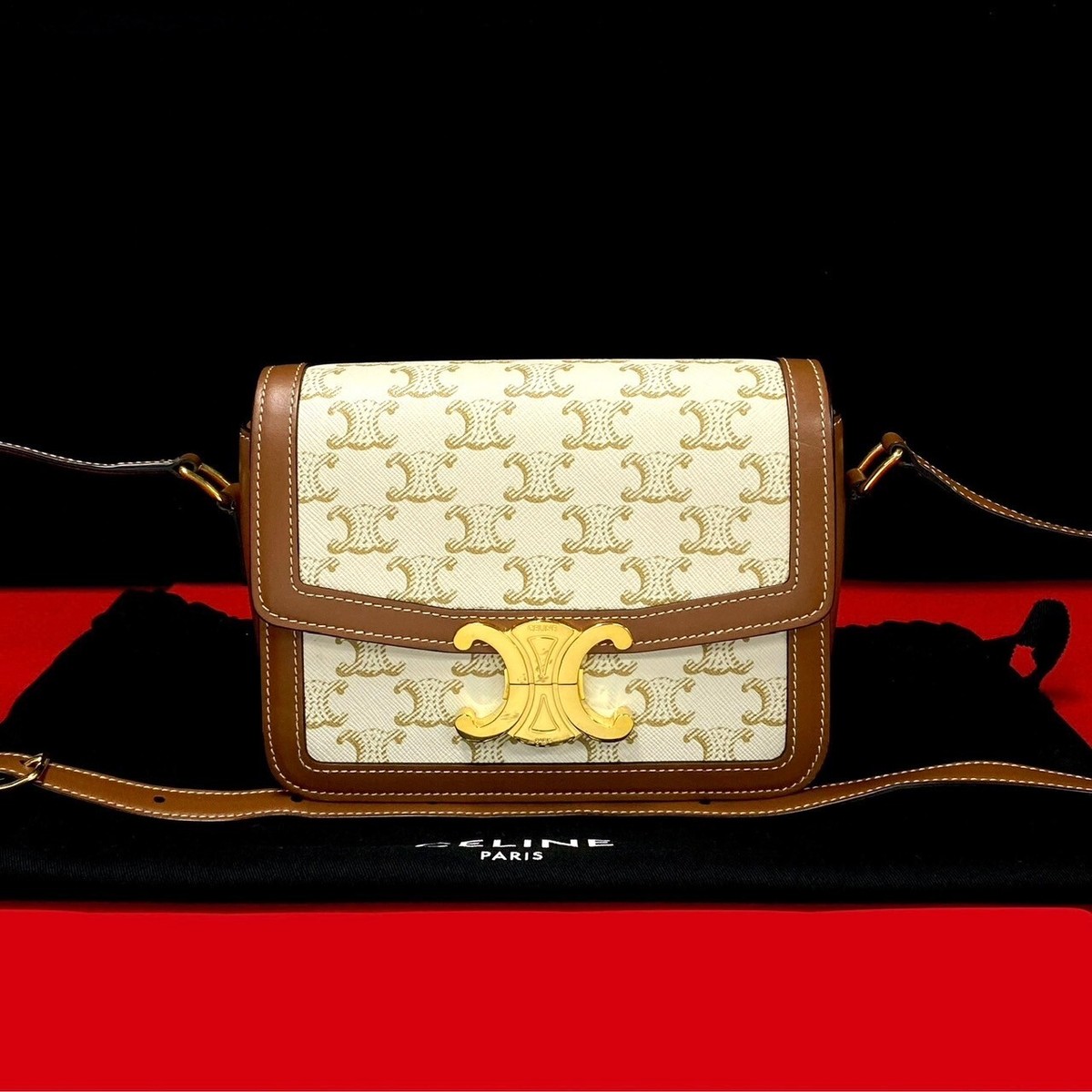CELINE Teen Triomphe Logo Metal Shoulder Bag leather PVC