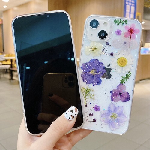 For iPhone 16 15 13 Pro Max 12 11 XS 8 Glitter Real Dried Flower Case Soft Cover - Picture 4 of 17