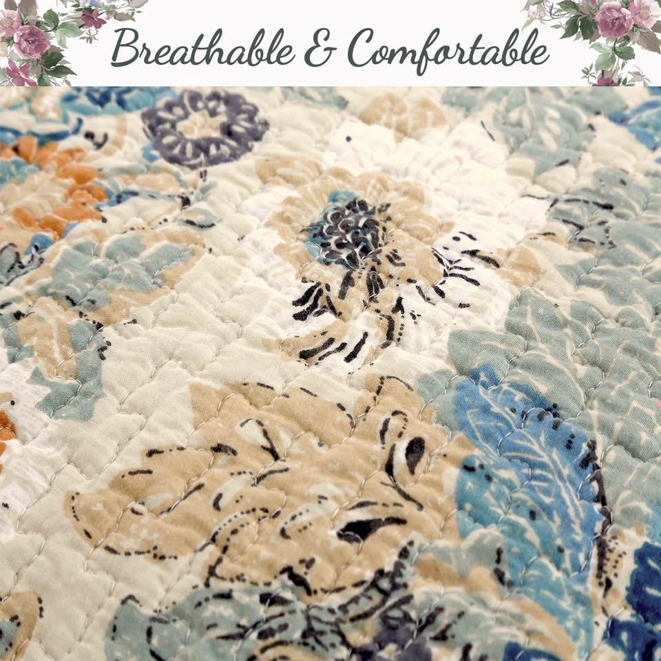 Pylle Hill Floral Reversível 100% Algodão 3 Peças Conjunto de Colcha, Colcha, Cobertor - Imagem 3 de 4