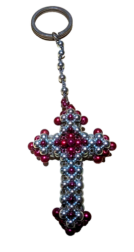 Handgefertigter Schlüsselanhänger Perlen Kreuz inspirierend religiös christlich Geschenk einzigartig Vintage - Bild 3 von 6
