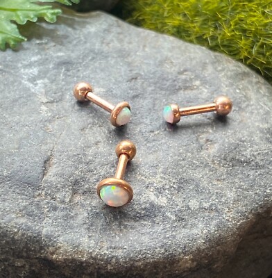 1pc Opal Set Flat Top Tragus Helix Cartilage Ring Barbell 16g 1/4''