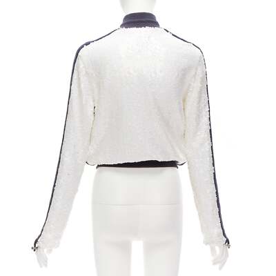 rare CHANEL 08C SPORTS white sequins black trim track jacket