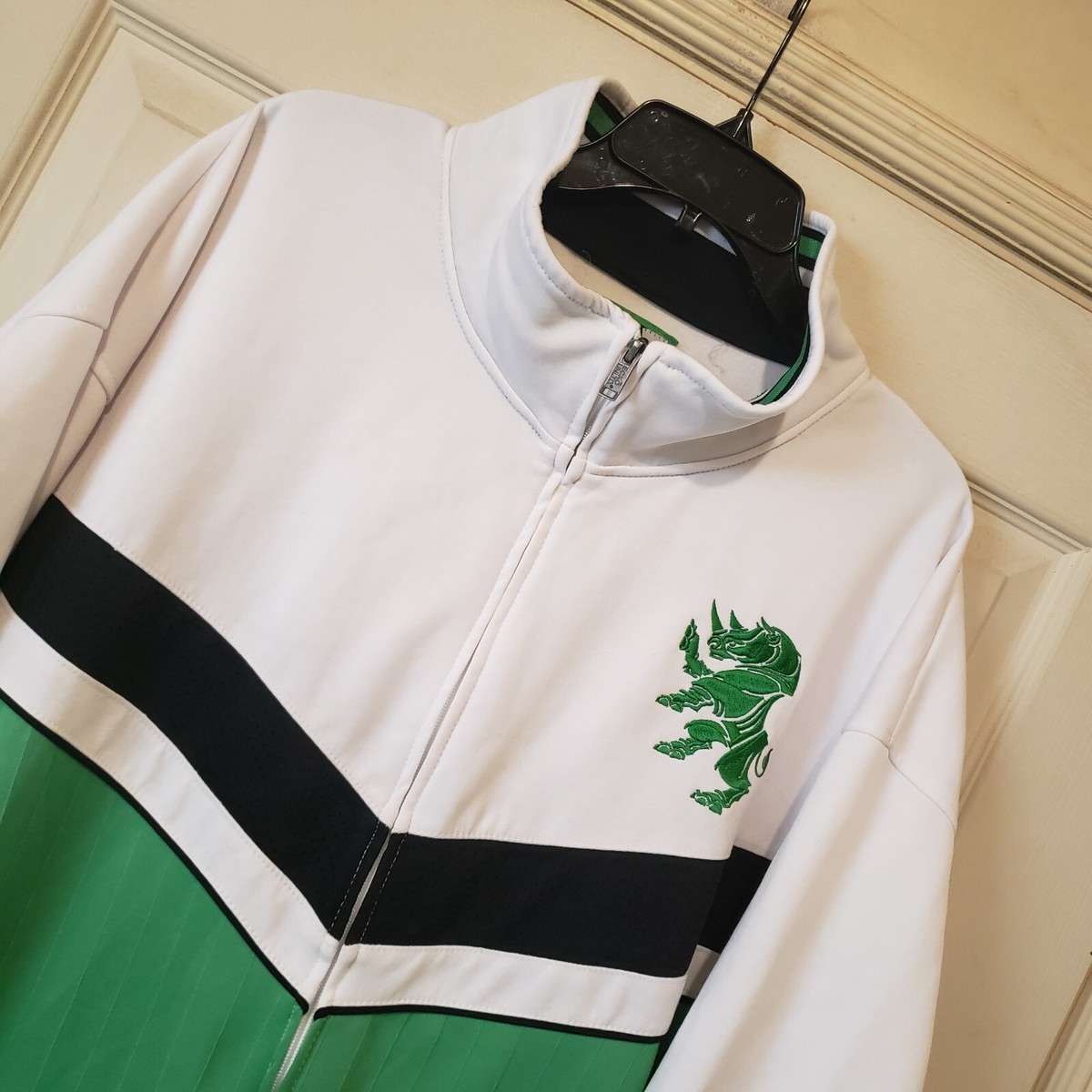 Ecko Unltd Jacket Mens 3XL White Green Track Varsity Satin Ecko Unltd Jacket Mens 3XL White Green Track Varsity Satin